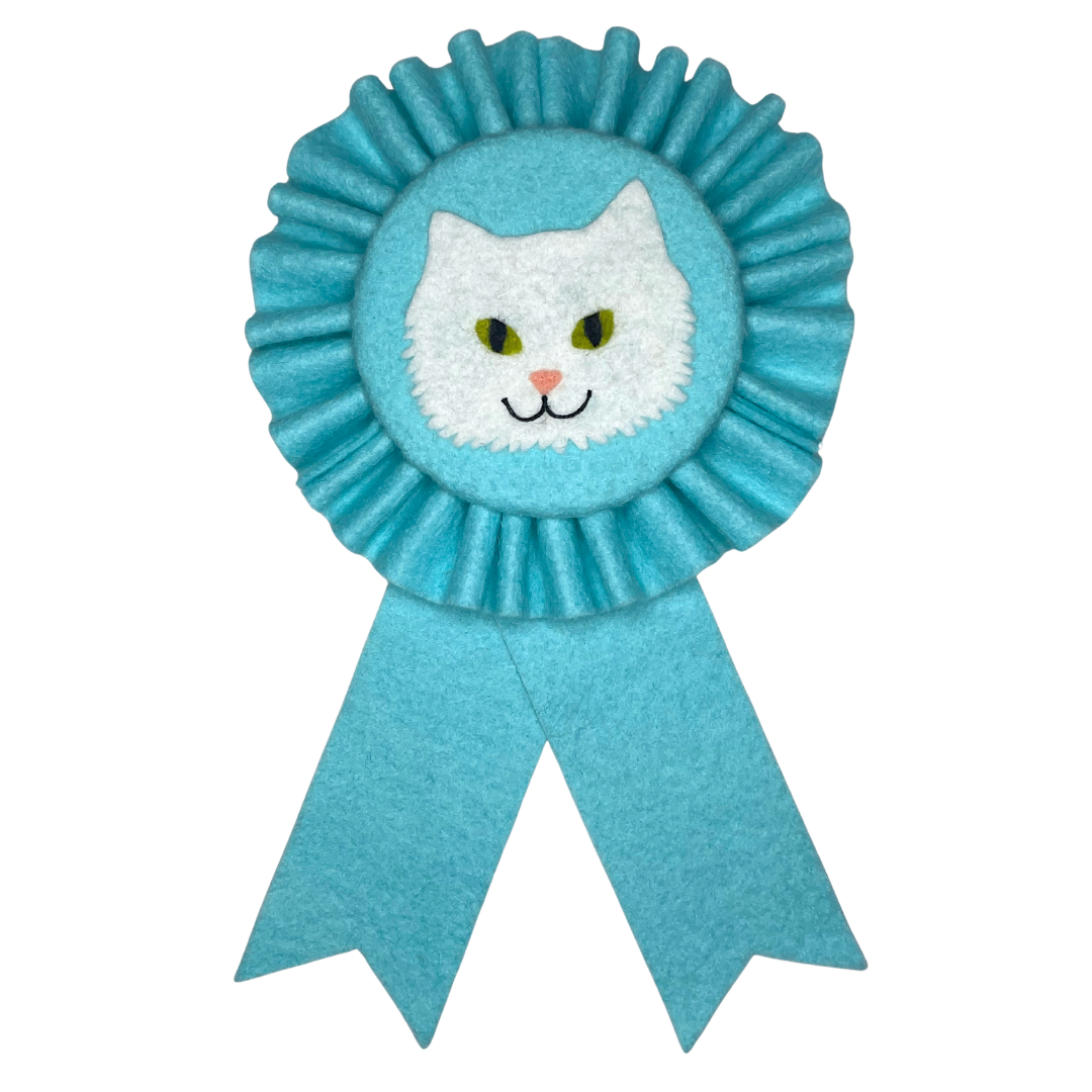 Felt Animal Award Ribbon - White Cat