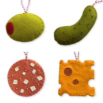 Charcuterie Beaded Felt Ornaments