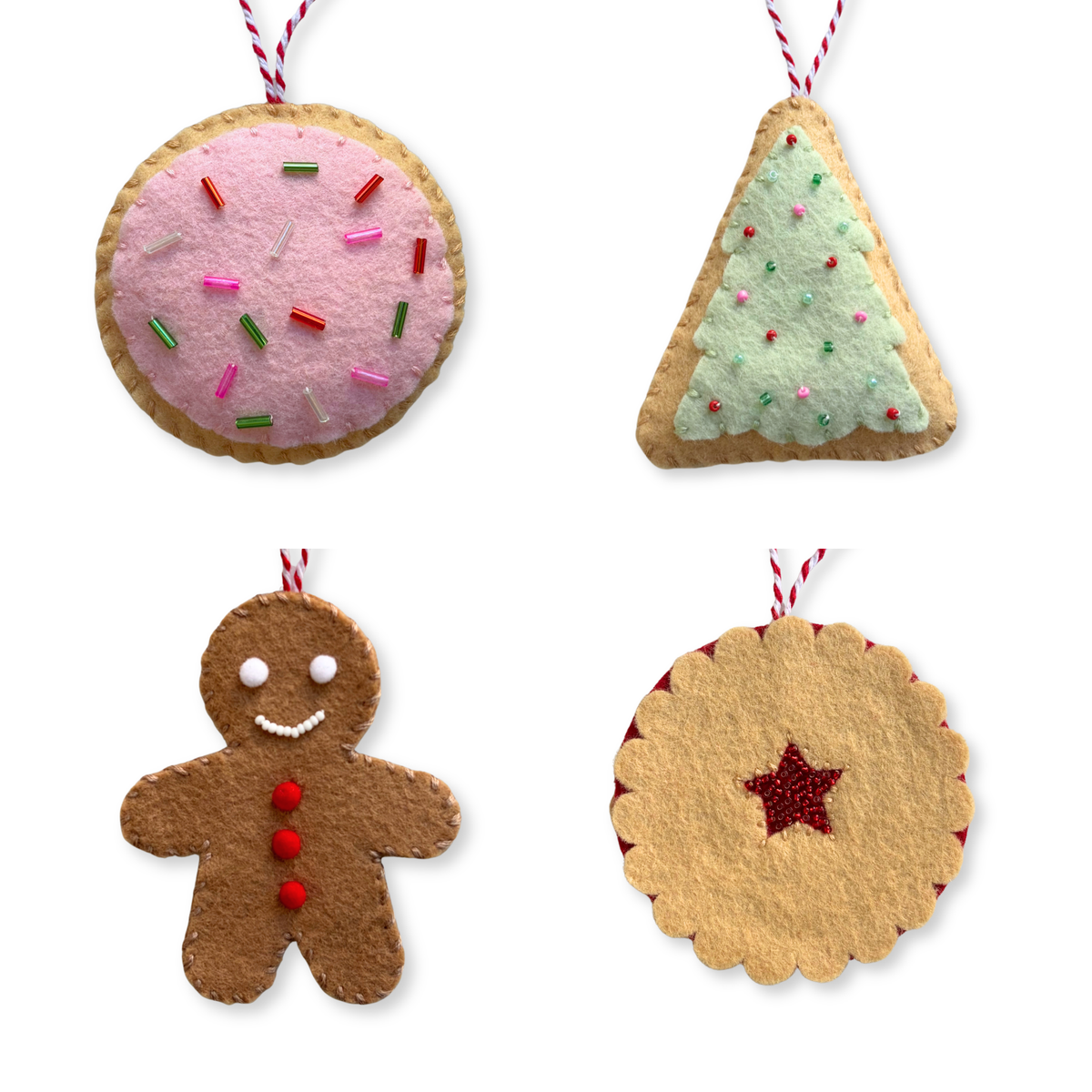 Holiday Cookies Beaded Felt Ornaments