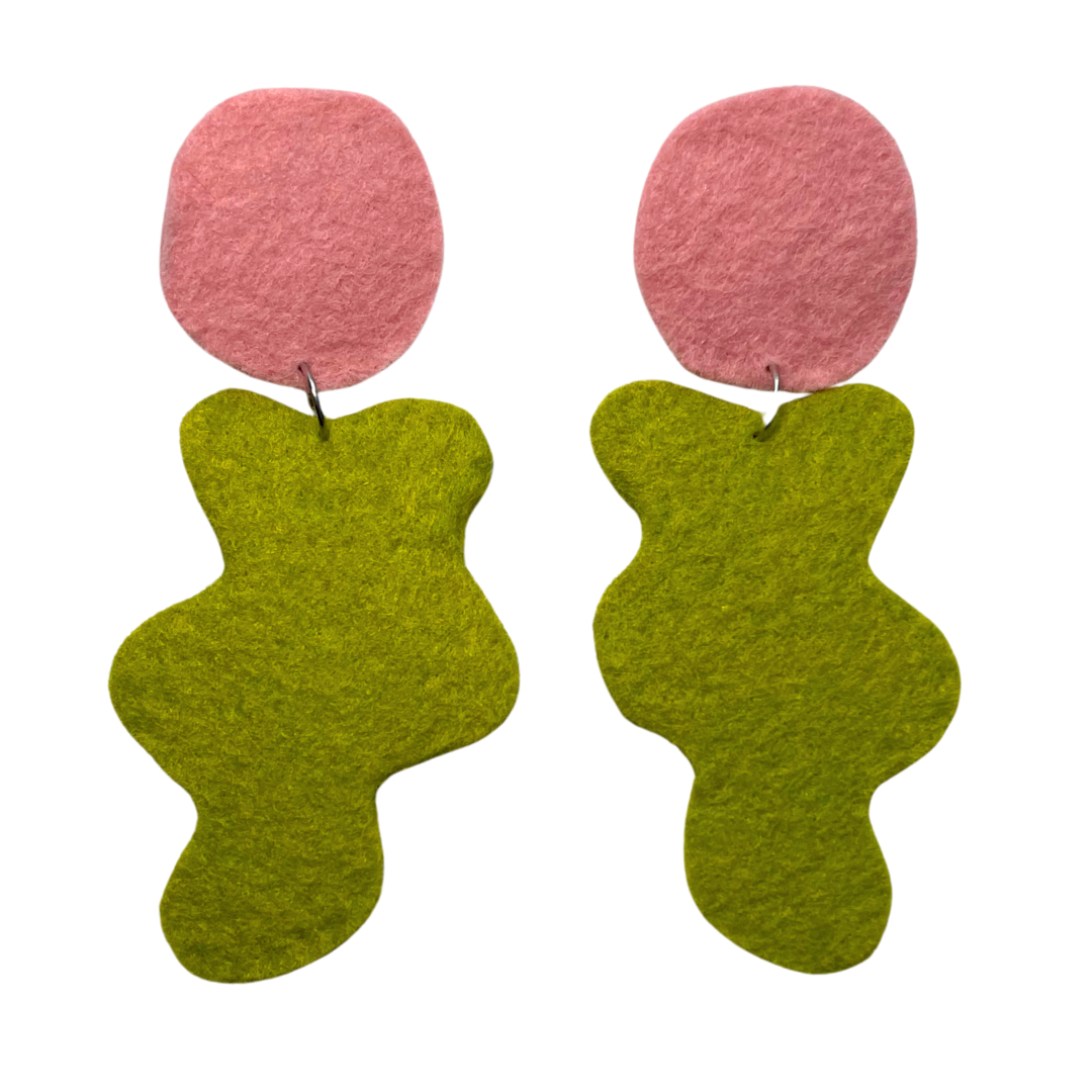 Abstract Shapes Felt Earrings - Pink/Green