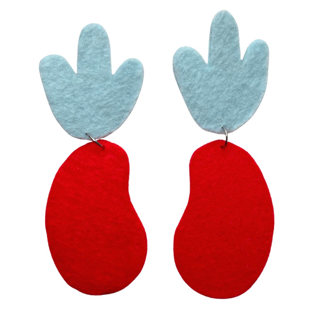Abstract Shapes Felt Earrings - Red/Blue