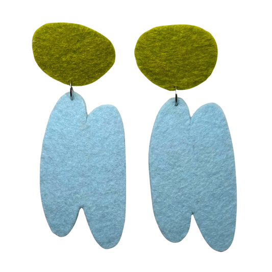 Abstract Shapes Felt Earrings - Green/Blue