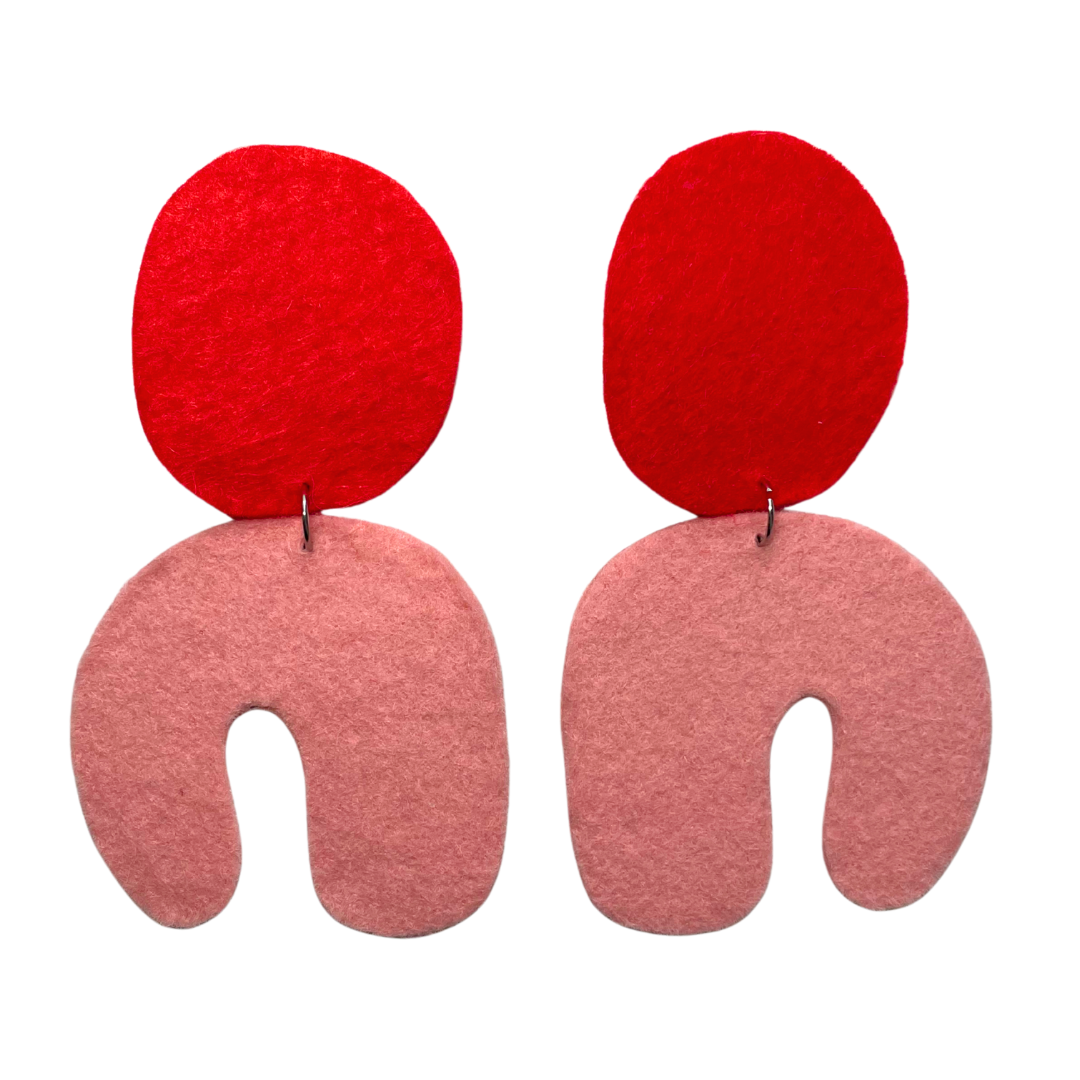 Abstract Shapes Felt Earrings - Red/Pink