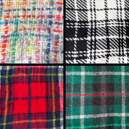 Four different plaid fabric patterns arranged in a grid.